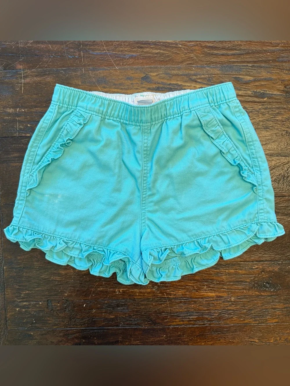 Crewcuts Girls Twill Ruffle Trim Pull-on Shorts Turquoise 8